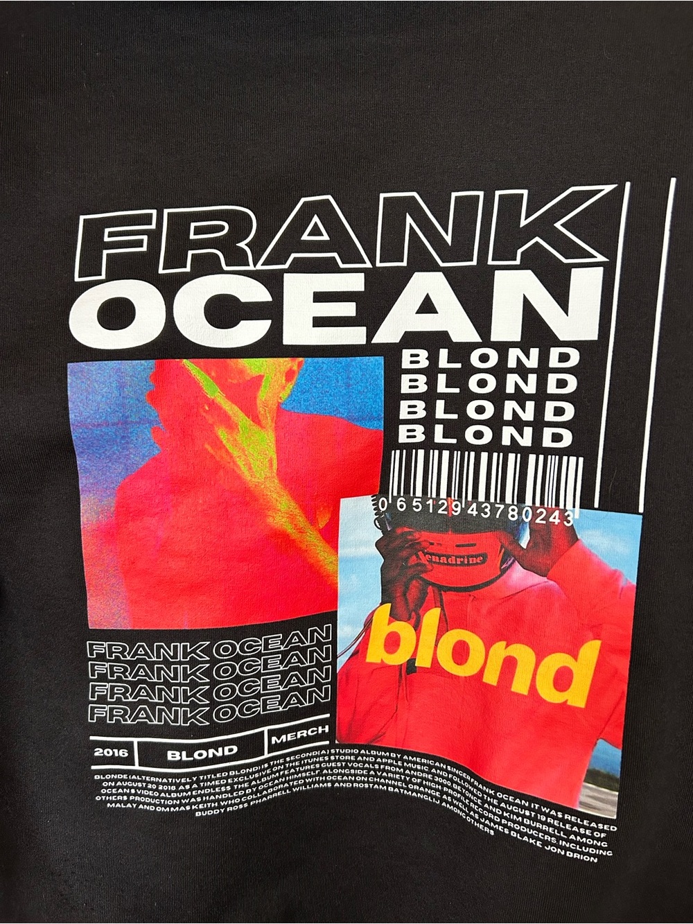 Frank Ocean Blond Graphic Hoodie -Unisex Black with Red/Yellow/Blue Print - Picture 2 of 5